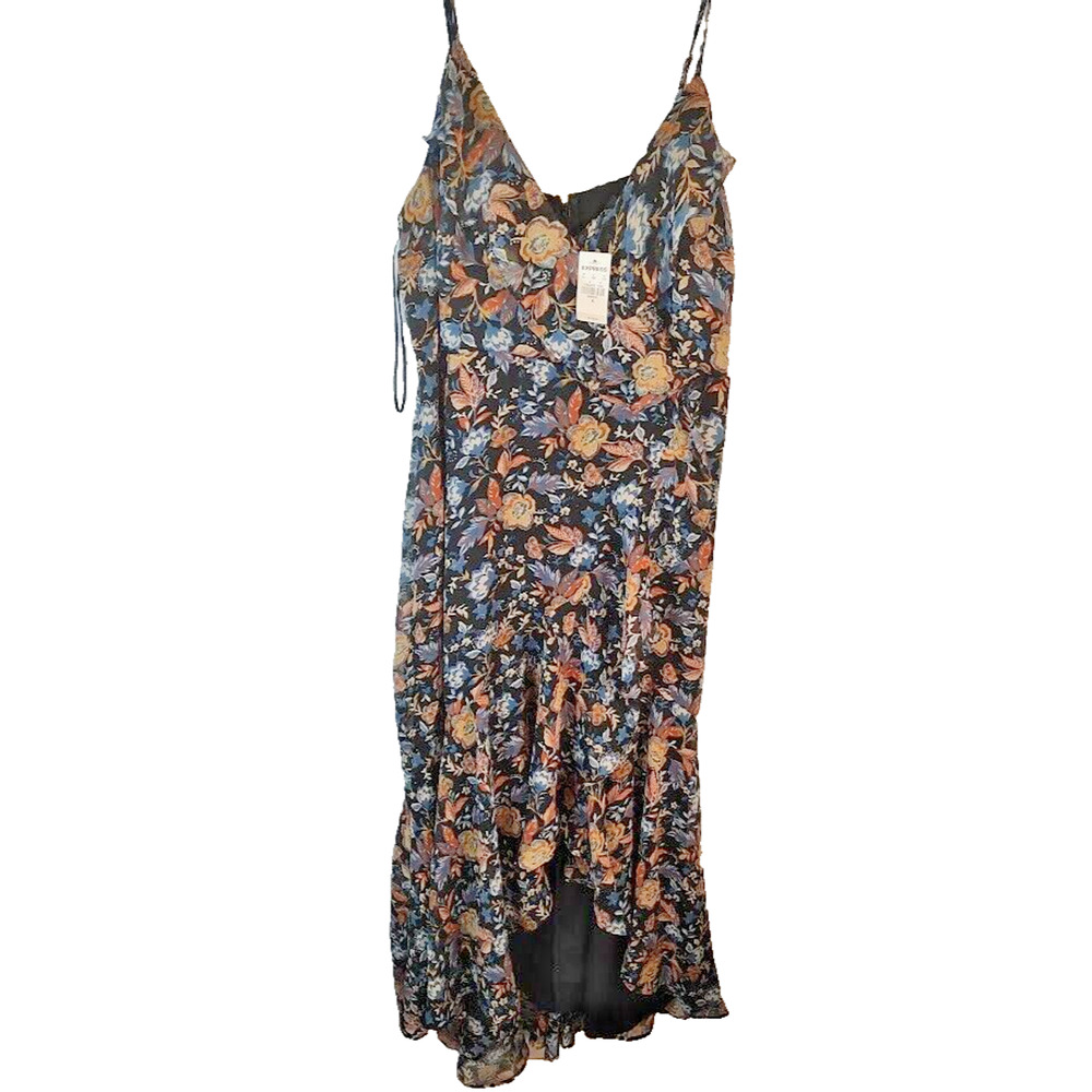 Express Floral Ruffle Faux Wrap Dress Sz M Straps Gypsy Romantic NWT